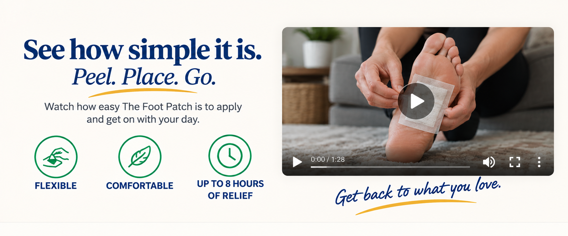 See how simple it is. Peel. Place. Go. — The Foot Patch application demonstration