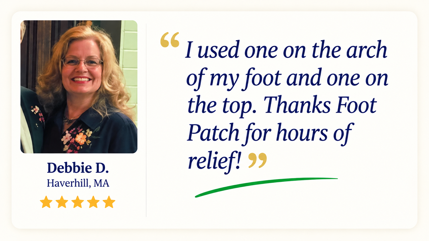 Debbie D., Haverhill MA — 5-star review of The Foot Patch
