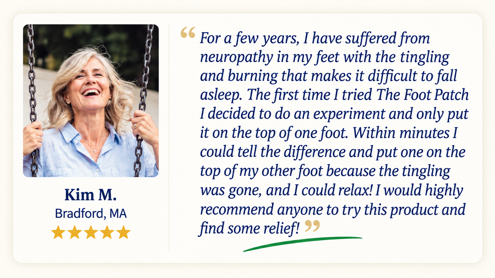 Kim M., Bradford MA — 5-star review of The Foot Patch